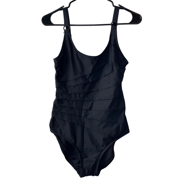 DKNY Black Ruched One Piece Swimsuit Women's Size M - Picture 1 of 16